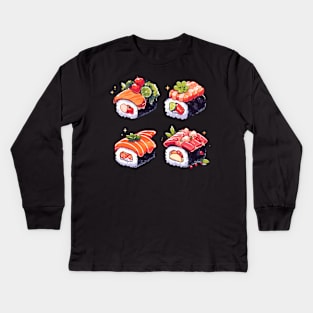 Cute Sushi Anime Food Pixel Art Kids Long Sleeve T-Shirt